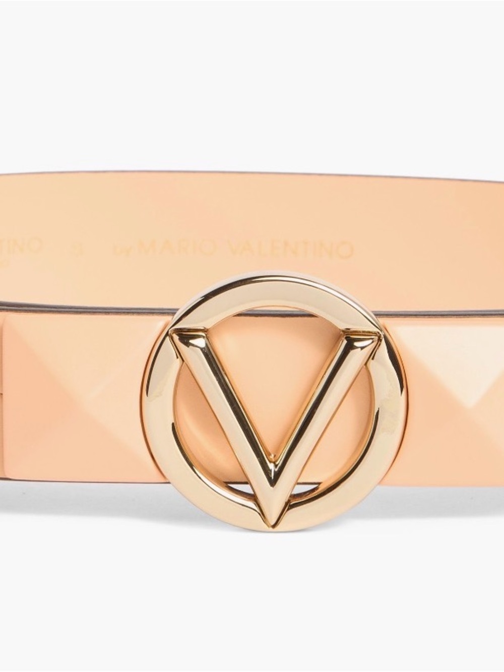 Valentino Peach Leather V-Logo Circle Buckle Belt